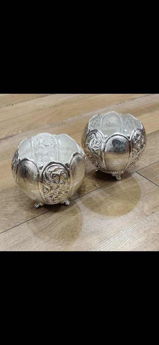 Handcrafted Ornate Brass Bowl (Silver Plated)